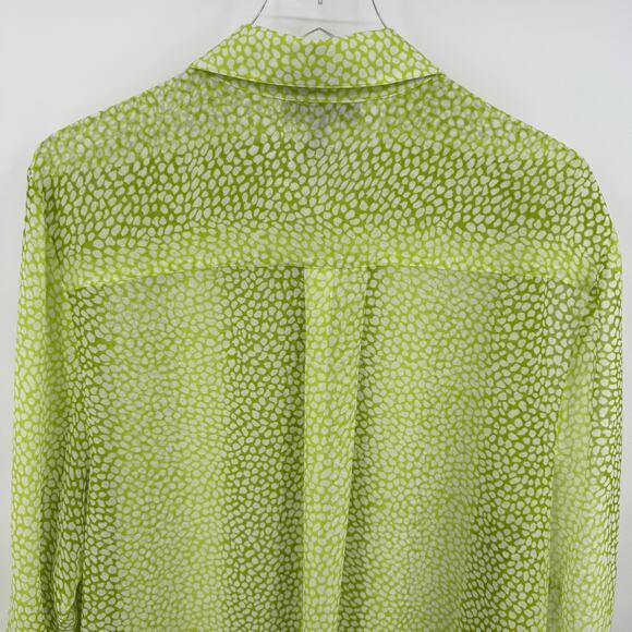 Lane Bryant Size 18 / 20 Sheer Green & White Long Sleeve Button Down Blouse Top - Picture 6 of 10